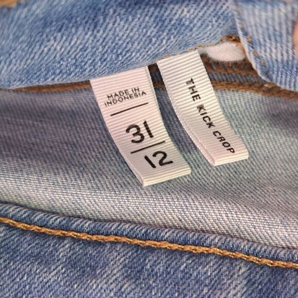 Loft Women's Chewed Hem High Rise Kick Crop Jeans size 12 / 31 - Picture 7 of 9